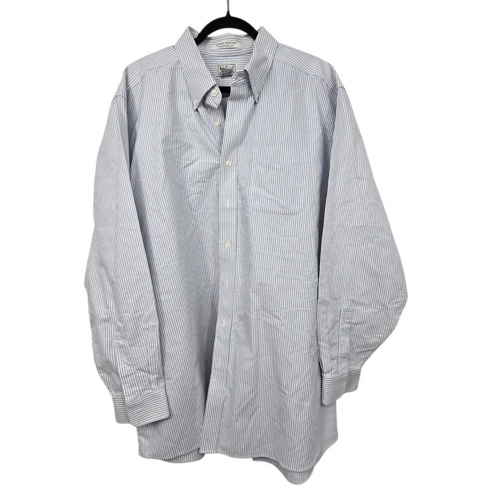 LL Bean Pinstripe Button Down Wrinkle Resistant Shirt Men's 18 36 2XLT? Blue